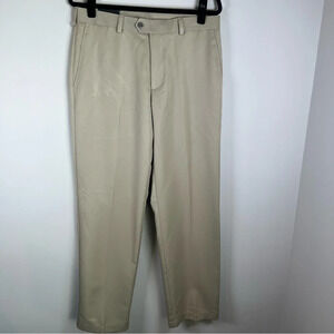 Izod Mens Golf Pants Khaki Beige Classic Fit Flat Front Chino Business 32x32 NWT
